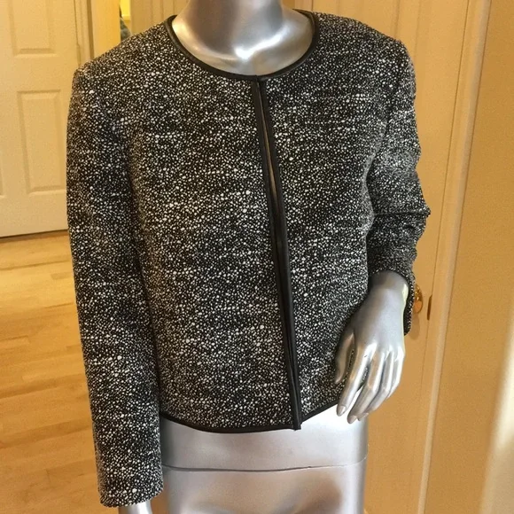 TAHARI ASLCollarless Jacket faux leather trim